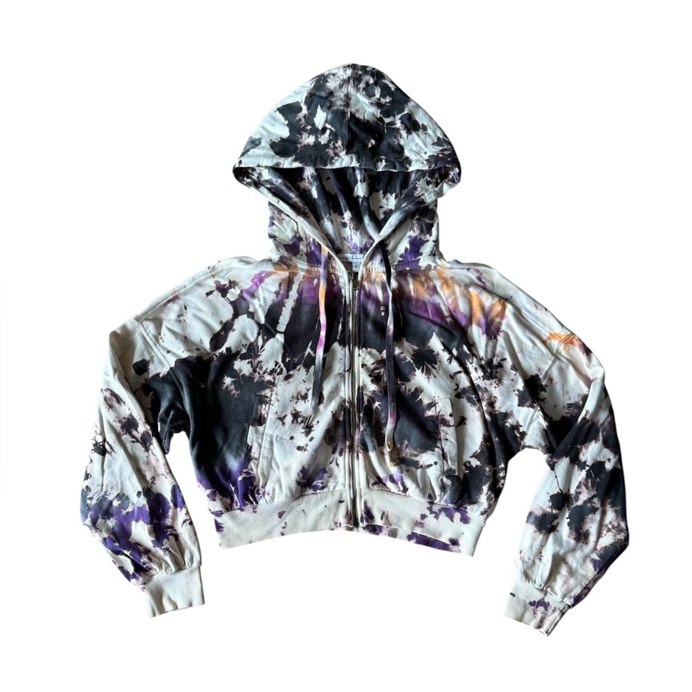 Young Fabulous & Broke Tie Dye Full Zip Hoodie Sweatshirt Pockets Crop Fit